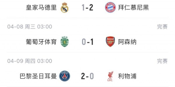 米兰体育-悬念几何？首回合皇萨均主场输球，巴黎2-0利物浦，阿森纳客胜